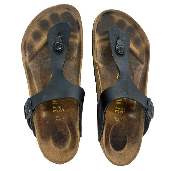 2 PAIR BIRKENSTOCK GIZEH SANDALS SZ 37 BLACK & TAUPE LEATHER SUEDE MADE GERMANY - Picture 11 of 16